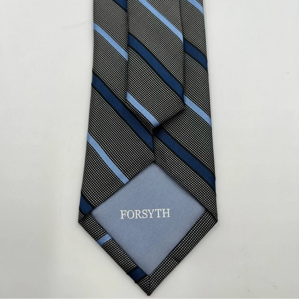 Forsyth Mens Silk Tie Black Blue Diagonal Striped Micro‎ Dot Hand Sewn